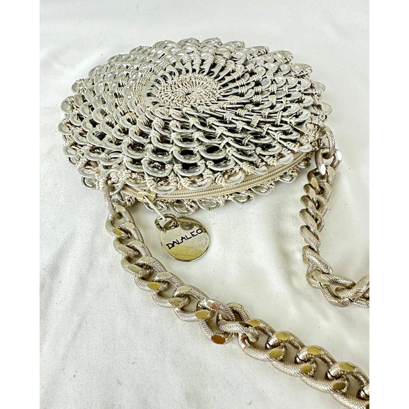 Dalaleo Italian Designer Pop Top Crocheted Purse Handbag Crossbody Silver - Picture 7 of 11